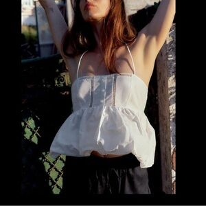 Zara White POPLIN TOP WITH LACE INSERTS